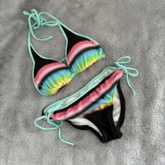 レディース 水着 ビキニ レインボー カラフル サイドリボン Mサイズ