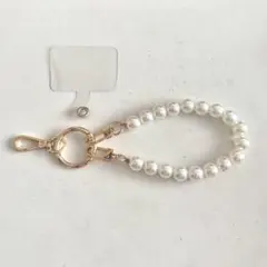 パール　手首　ハンドストラップ　ゴールド金具　アクセサリー　バッグ　スマホ