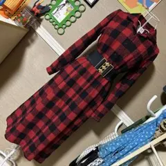 レトロ古着 COUVEE チェック柄 長袖ワンピース ヴィンテージ 古着 赤黒