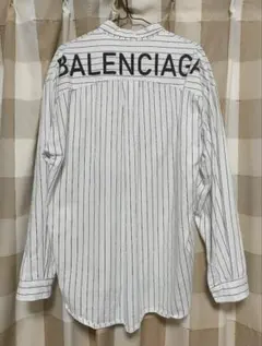 訳アリ】BALENCIAGA ブルーストライプバックロゴ長袖シャツ サイズ44