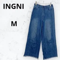 イング デニム ジーンズ ワイド M バックゴム フリンジ カットオフ