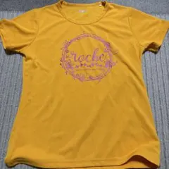 イエロー クルーネック Tシャツ ロゴ入り