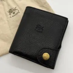 極美品 現行 イルビゾンテ　二つ折り財布　金ボタン　大容量　シボ革　ブラック