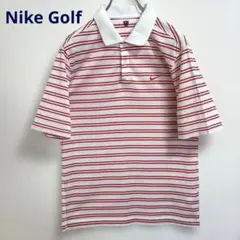 Nike Golf ポロシャツ 白/赤 ストライプ　コットン100% メンズM
