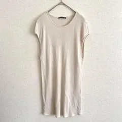 ザラ フレンチスリーブ リブニット チュニック S ミニワンピ ベージュ y2k