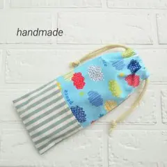巾着袋　給食袋　箸袋　ハンドメイド　雲　鳥　水色　カトラリー入れ