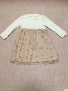 ブランシェス 花柄刺繍の長袖ワンピース 110