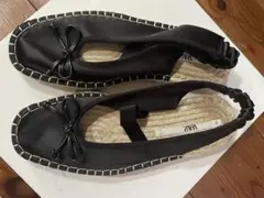 ZARA ブラック リボン エスパドリーユ サンダル 35