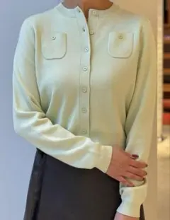 【未使用】CABaN コットンカシミヤクルーネックカーディガン ライトグリーンs