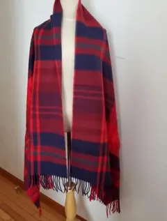 未使用　赤とネイビーのチェック柄ストール