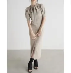 rienda 2WAYネックリボンフェイクパールニットワンピース サマーニット