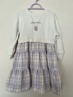 メゾピアノ 110 チェック柄 ドッキングワンピース 紫