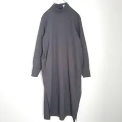 【フーフー】ハイネック　スリット入り　タイトロングワンピース　グレー　日本製　O