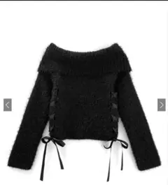 新品未使用GRLレースアップオフショルラメシャギーニットトップス[mb1591]