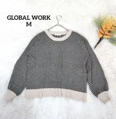 グローバルワーク レディースニット(M)ヘリンボン柄 プルオーバー クルーネック
