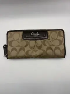 コーチ Coach ラウンドファスナー長財布 シグネチャー ジャガード 茶のサムネイル