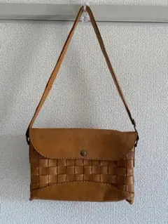 レザー メッシュ ショルダーバッグ ブラウン