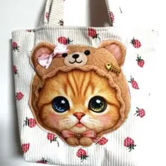ハンドメイド リボン猫ちゃんトートバッグ - メルカリ