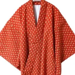 和装　単衣　着物　赤だいだい色　可愛い　新品未使用　しつけ糸付き