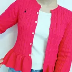 【未使用級】ポロラルフローレン ケーブルニット ペプラム カーディガン XS