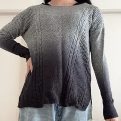 ニット　グレー　ネイビー　ざっくりニット　長袖　ブラウス