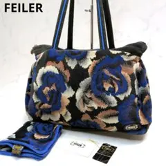 フェイラー トートバッグ 花柄 シェニール織 ハンカチ ブラック肩掛け