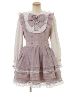 LIZLISA シアーチェックエプロンフリルワンピース