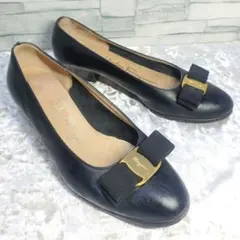 Ferragamo 23cm パンプス ヴァラリボン 黒 レザー 5.5C