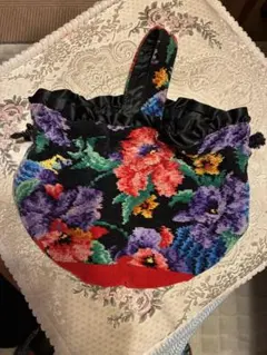 レイクアルスター花柄 シェニール織 巾着バッグ
