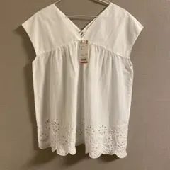 UNIQLO コットンエンブロイダリーブラウス ノースリーブ M