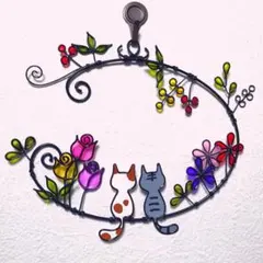 300.ハンドメイド＊ワイヤークラフト 猫モチーフフラワーリース - メルカリ