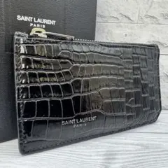 【美品】サンローラン クロコ型押し　フラグメントケース　カードケース　ブラック