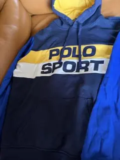 POLO SPORT フード付きパーカー ネイビー/イエロー