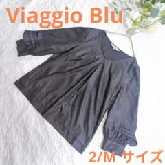 【Viaggio Blu 】ブラック Vネックシャツ 2/Mサイズ　袖フリルのサムネイル