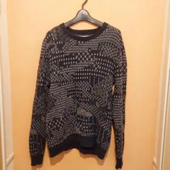 FDMTL ネイビー 幾何学模様 クルーネックニット