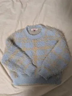 Finklatte 水色 チェック柄 長袖セーター XS