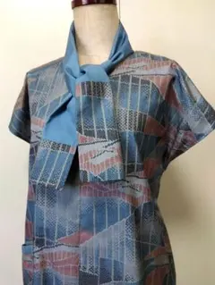 大島紬リメイク…✿…キーネックのフレンチ袖チュニック