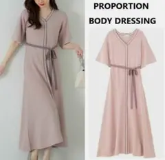 プロポーションボディドレッシング 金ボタンニットワンピース ピンク