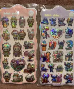 キラキラ　ラブブ　ステッチ　ステッカー 2シートセット