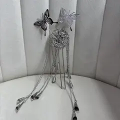 シルバー 蝶のかんざし