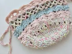ハンドメイド かぎ針編み 巾着 ポーチ 小物入れ ピンク