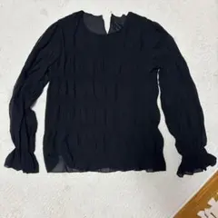 ［訳あり］黒 プリーツデザイン 長袖シャツ　ブラウス　L ブラック