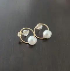 パール ゴールド フープピアス