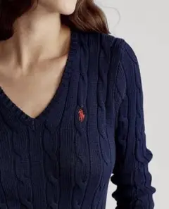美品　ポロラルフローレン　ケーブルニット　Ｖネック　胸ロゴポニー刺繍　春秋　S