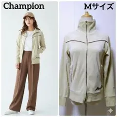 チャンピオン ベロア トラックジャケット ジャージ 刺繍ロゴ ベージュ 美品