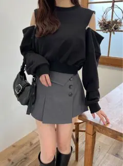 ⭐︎GRL⭐︎春夏プレッピー系⭐︎アシンメトリーミニスカートL【難あり】C39