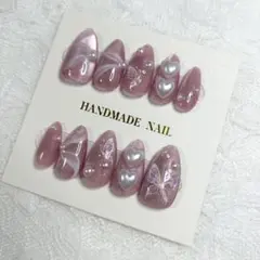 現品♡ピンク×ぷっくりハート 蝶々 マグネット ネイルチップ