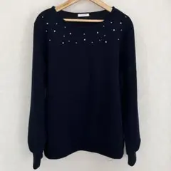 Honeys ハニーズ パール付き カットソー ネイビー LL