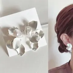 バタフライ シルバー♡パール ハンドメイドピアス イヤリング ウェディング お花