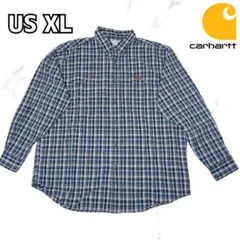 【希少】 カーハート チェック 長袖シャツ US XL 革ロゴ 古着のサムネイル